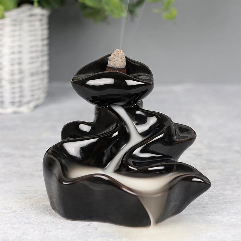 River Backflow Incense Burner - Mesmerizing Smoke Waterfall Effect in Black Ceramic Design