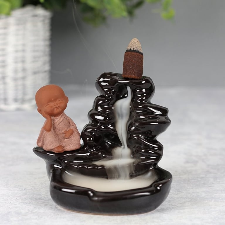 Buddha Waterfall Backflow Incense Burner - Elegant Black Ceramic Design for Peaceful Indoor Use