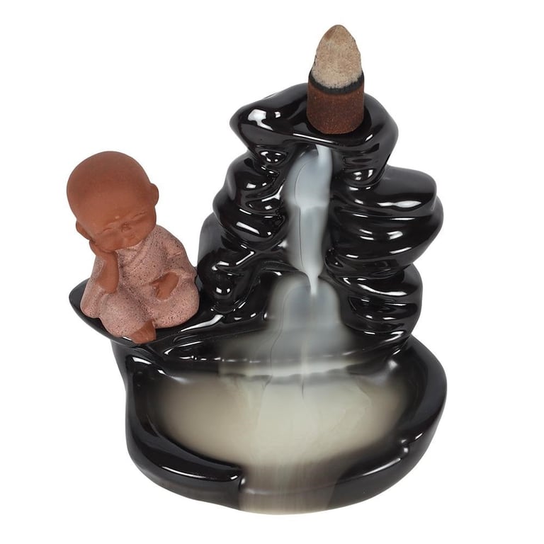Buddha Waterfall Backflow Incense Burner - Elegant Black Ceramic Design for Peaceful Indoor Use