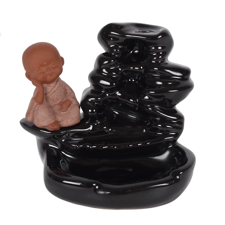 Buddha Waterfall Backflow Incense Burner - Elegant Black Ceramic Design for Peaceful Indoor Use