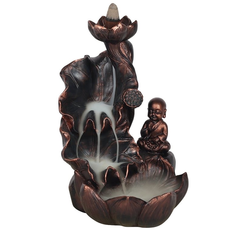 Bronze Effect Buddha Backflow Incense Burner - Beautiful Smoke Cascade Buddhist Holder