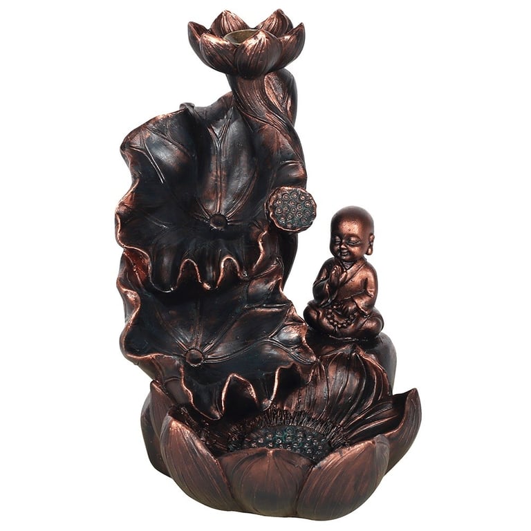 Bronze Effect Buddha Backflow Incense Burner - Beautiful Smoke Cascade Buddhist Holder