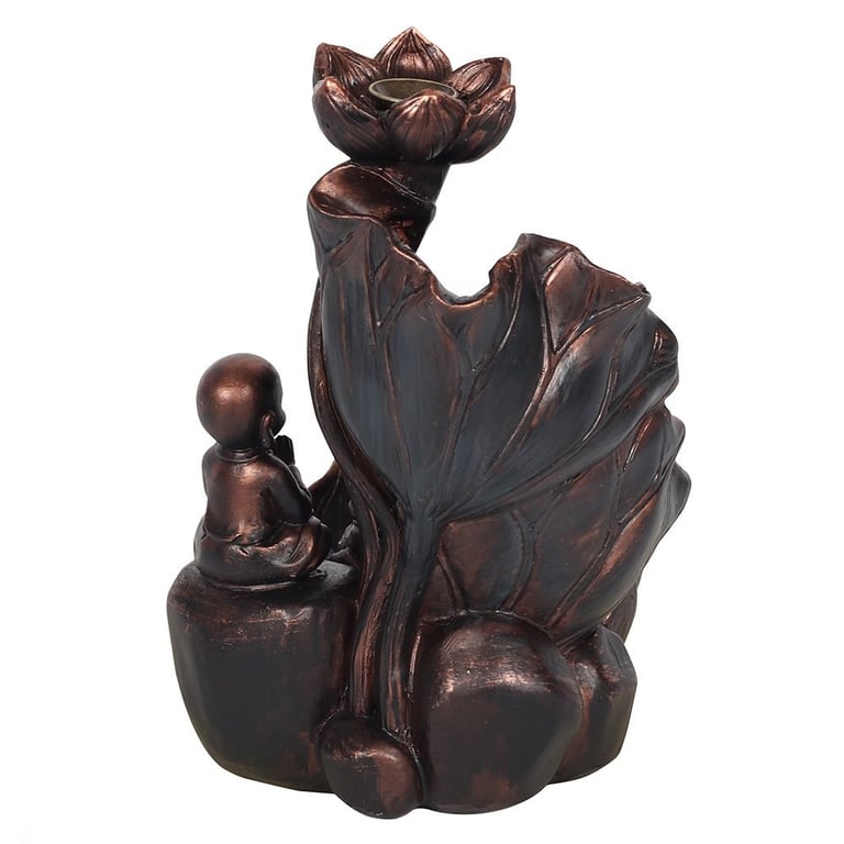 Bronze Effect Buddha Backflow Incense Burner - Beautiful Smoke Cascade Buddhist Holder