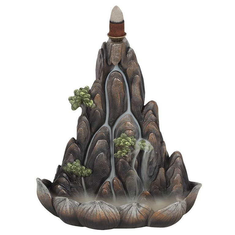 Bronze Resin Backflow Incense Burner with Mountain Cliff Design
