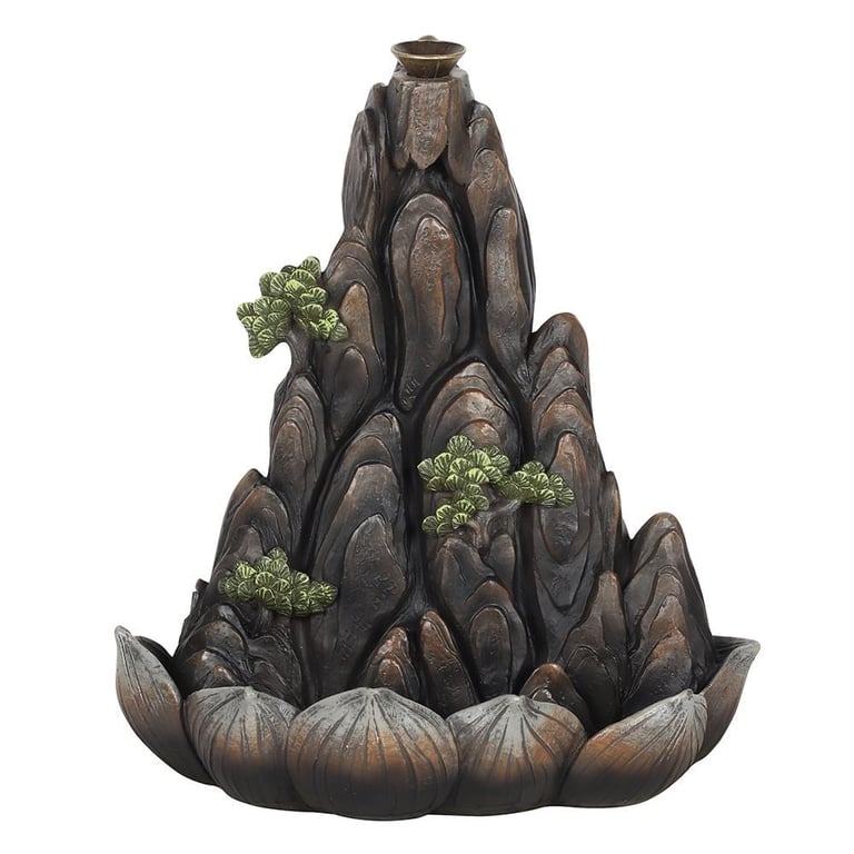 Bronze Resin Backflow Incense Burner with Mountain Cliff Design