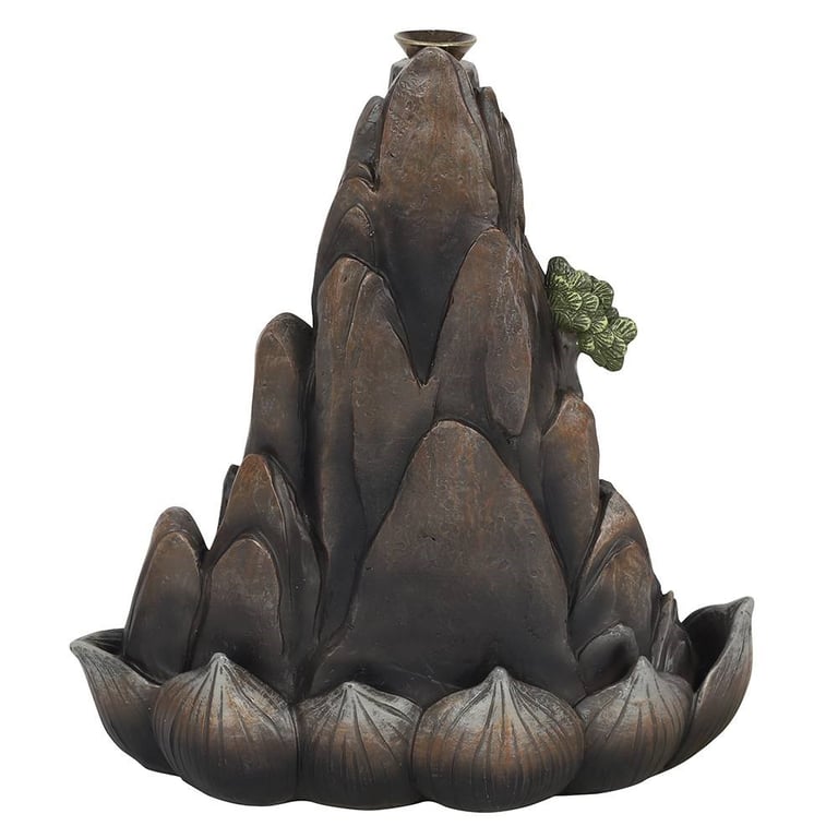 Bronze Resin Backflow Incense Burner with Mountain Cliff Design