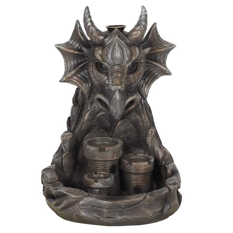 Grey Dragon Resin Backflow Incense Holder with Castle Scene and Meditation Benefits