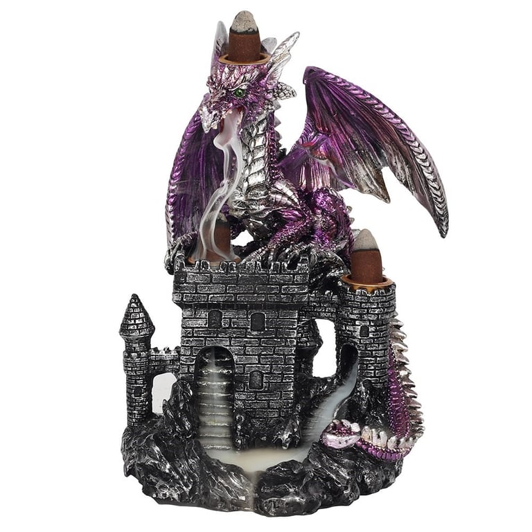 Purple Dragon Castle Backflow Incense Burner - Pearlescent Smoke Cascade Decorative Holder