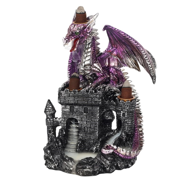 Purple Dragon Castle Backflow Incense Burner - Pearlescent Smoke Cascade Decorative Holder