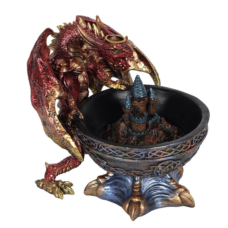 Large Dragon Backflow Incense Burner - Decorative Castle Theme with On/Off Switch