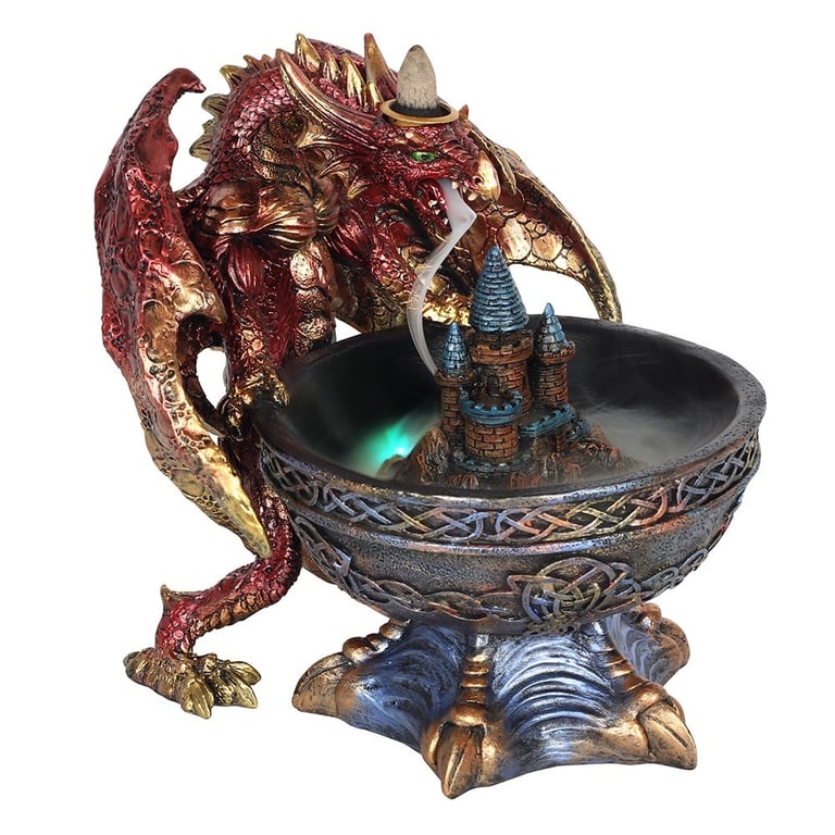 Large Dragon Backflow Incense Burner - Decorative Castle Theme with On/Off Switch
