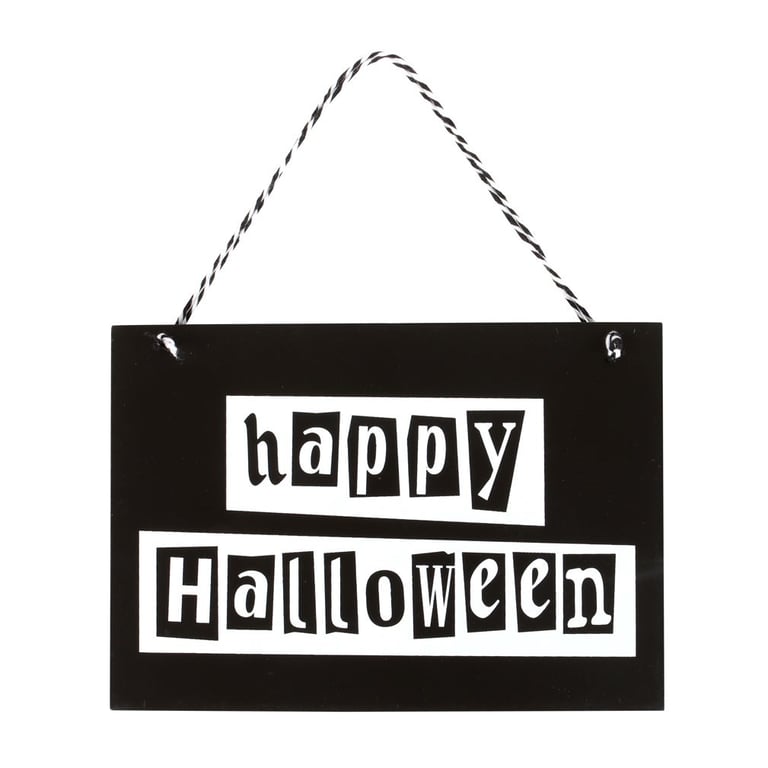 Black and White Happy Halloween Hanging Sign - Eerie Home Decor for a Spooky Season