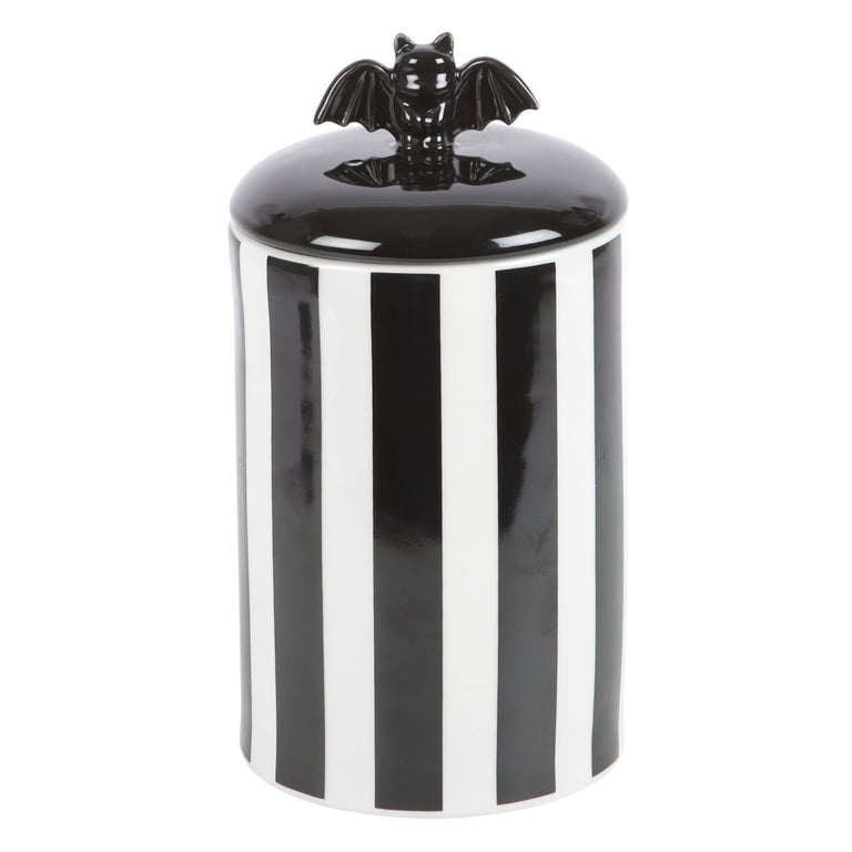 Black and White Striped Bat Storage Jar - Unique Ceramic Home Decor with Lift Off Lid