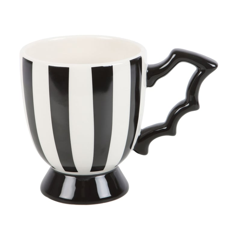 Striped Bat Wing Teacup - Elegant Monochrome Design, Handwash Only, 490ml