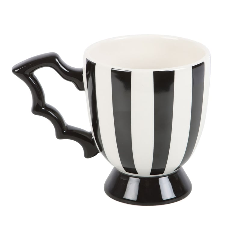 Striped Bat Wing Teacup - Elegant Monochrome Design, Handwash Only, 490ml