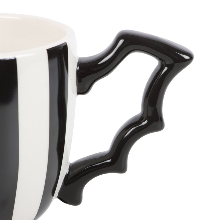 Striped Bat Wing Teacup - Elegant Monochrome Design, Handwash Only, 490ml