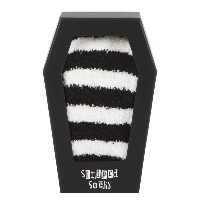 Black and White Striped Socks in Coffin Gift Box - Emo Fashion Accessory