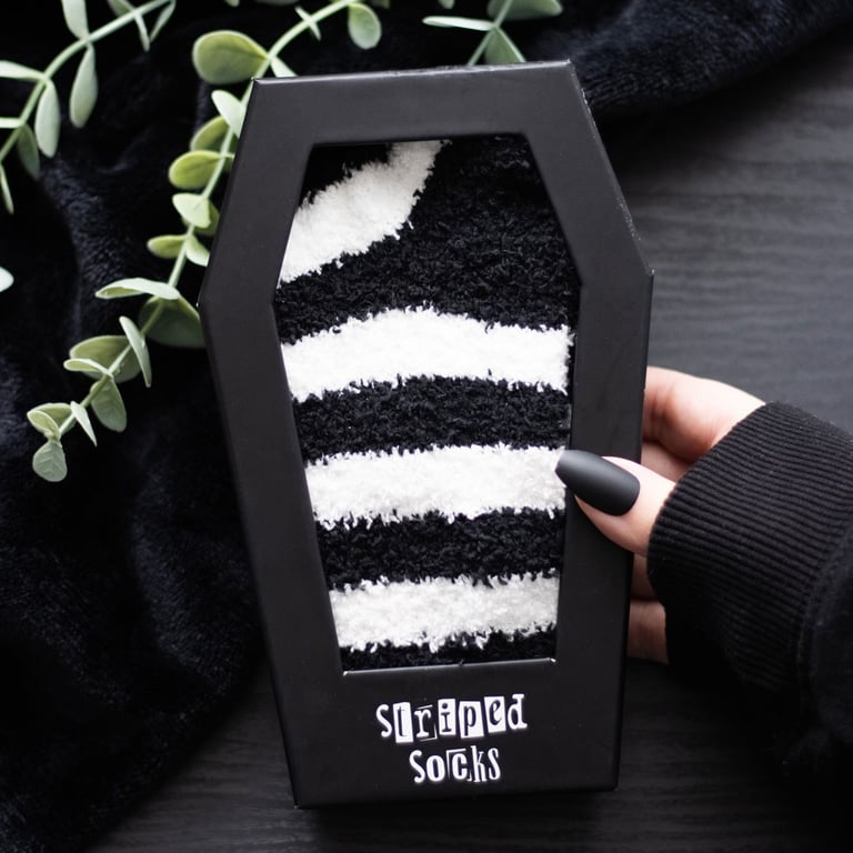 Black and White Striped Socks in Coffin Gift Box - Emo Fashion Accessory