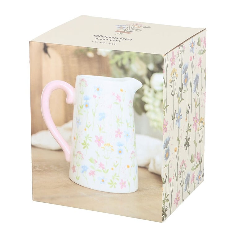 Floral Print Ceramic Flower Jug - 1300ml Capacity, Perfect for Holding Flowers or as a Decorative Piece