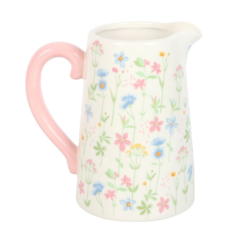 Floral Print Ceramic Flower Jug - 1300ml Capacity, Perfect for Holding Flowers or as a Decorative Piece