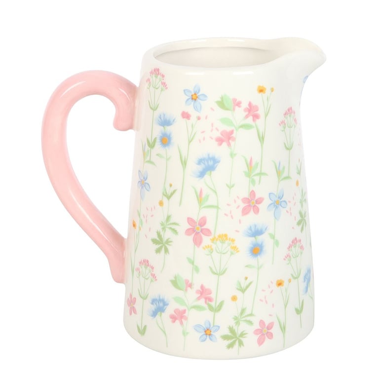 Floral Print Ceramic Flower Jug - 1300ml Capacity, Perfect for Holding Flowers or as a Decorative Piece