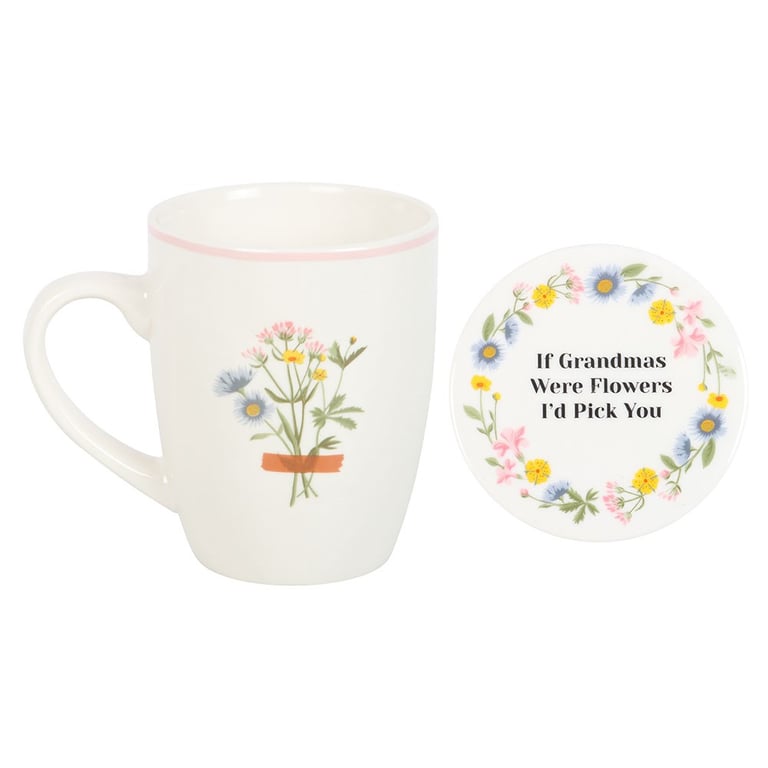 If Grandmas Were Flowers Ceramic Mug & Coaster Set - 350ml Capacity, Dishwasher & Microwave Safe