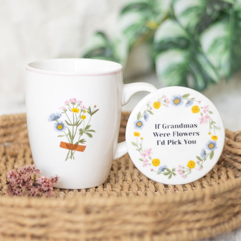 If Grandmas Were Flowers Ceramic Mug & Coaster Set - 350ml Capacity, Dishwasher & Microwave Safe