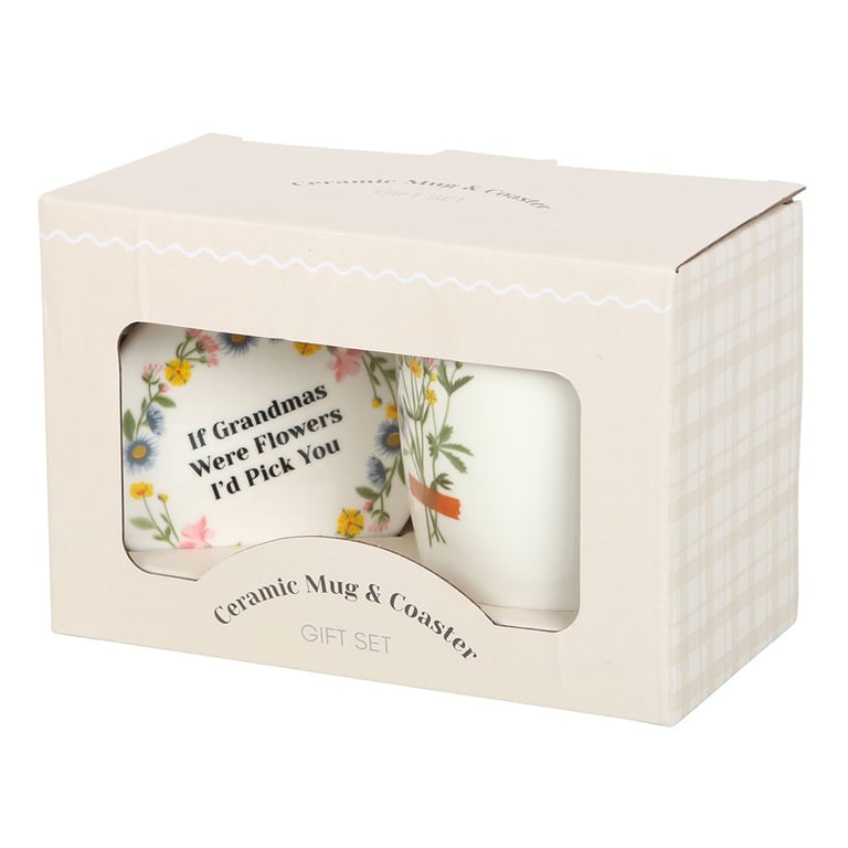 If Grandmas Were Flowers Ceramic Mug & Coaster Set - 350ml Capacity, Dishwasher & Microwave Safe