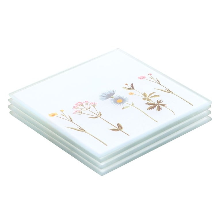 Floral Glass Coaster Set - Dainty Floral Designs, Wipe Clean, Perfect for Spring Entertaining
