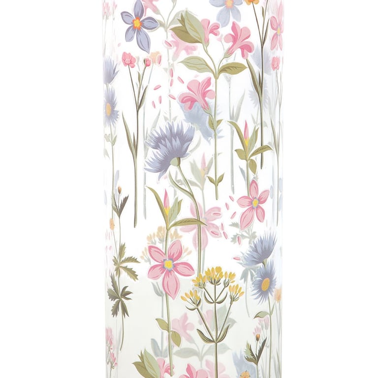 Floral Print Glass Water Bottle - 600ml Bamboo Lid Hydration Flask