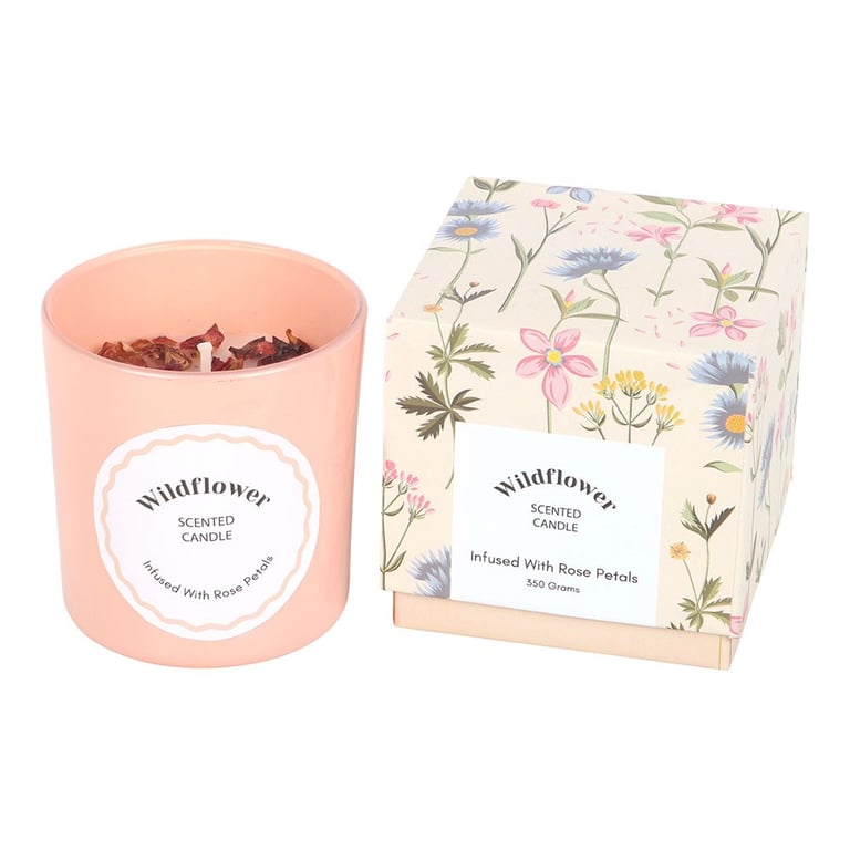 Wildflower Rose Petal Scented Candle - 20 Hour Home Fragrance Gift Idea