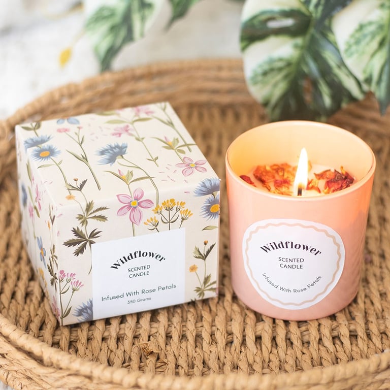 Wildflower Rose Petal Scented Candle - 20 Hour Home Fragrance Gift Idea