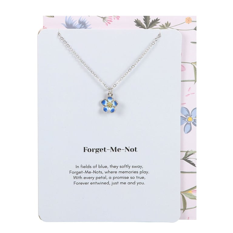 Forget-Me-Not Flower Necklace with Greeting Card - Stainless Steel Jewelry Gift