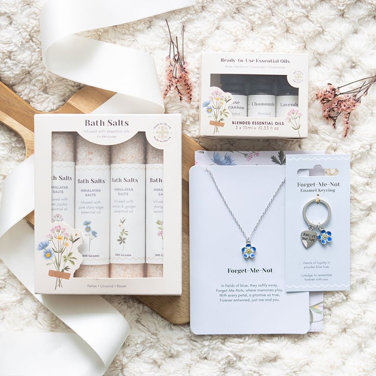 Forget-Me-Not Flower Necklace with Greeting Card - Stainless Steel Jewelry Gift