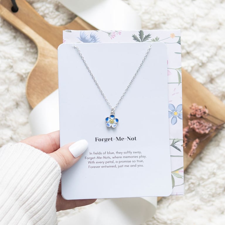 Forget-Me-Not Flower Necklace with Greeting Card - Stainless Steel Jewelry Gift