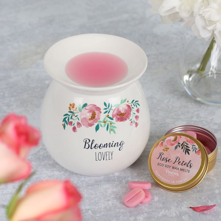 Large Blooming Lovely Wax Melt Burner Gift Set - Eco Soy Wax Melts & Ceramic Oil Warmer
