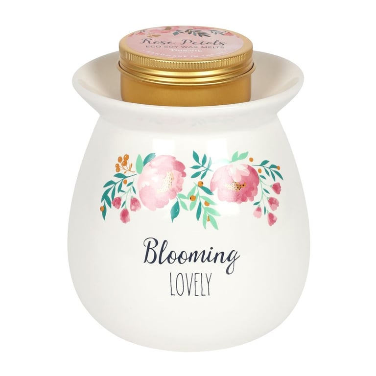Large Blooming Lovely Wax Melt Burner Gift Set - Eco Soy Wax Melts & Ceramic Oil Warmer