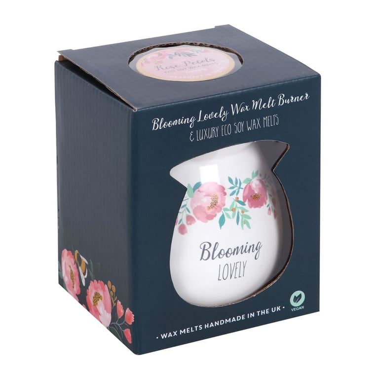 Large Blooming Lovely Wax Melt Burner Gift Set - Eco Soy Wax Melts & Ceramic Oil Warmer