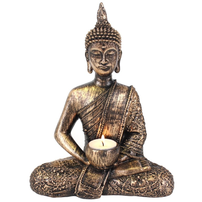 Rustic Resin Thai Buddha Tea Light Holder - Home Decor Gift Idea