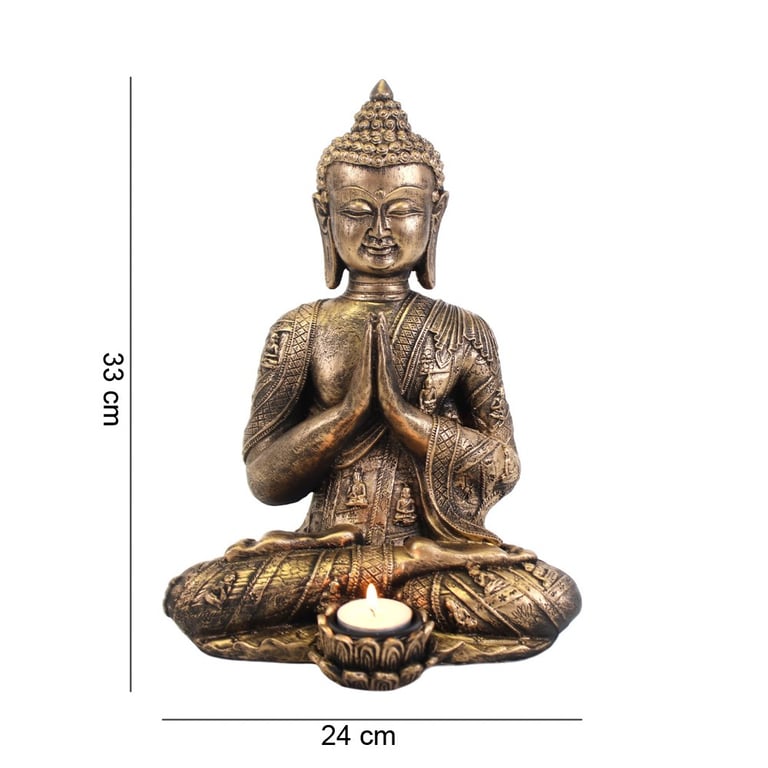 Large Gold Effect Thai Buddha Tealight Holder - Home Decor Statue