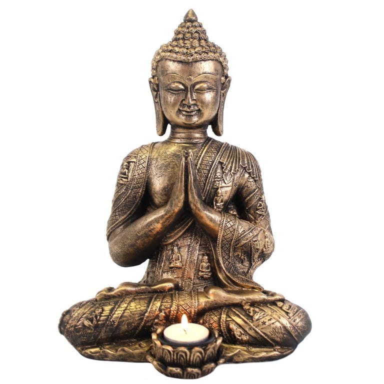 Large Gold Effect Thai Buddha Tealight Holder - Home Decor Statue