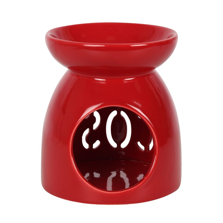 Cosy Ceramic Wax Melt Burner Gift Set - Red Ceramic Oil Warmer with Eco Soy Wax Melts and Sweet Raspberry Scent.