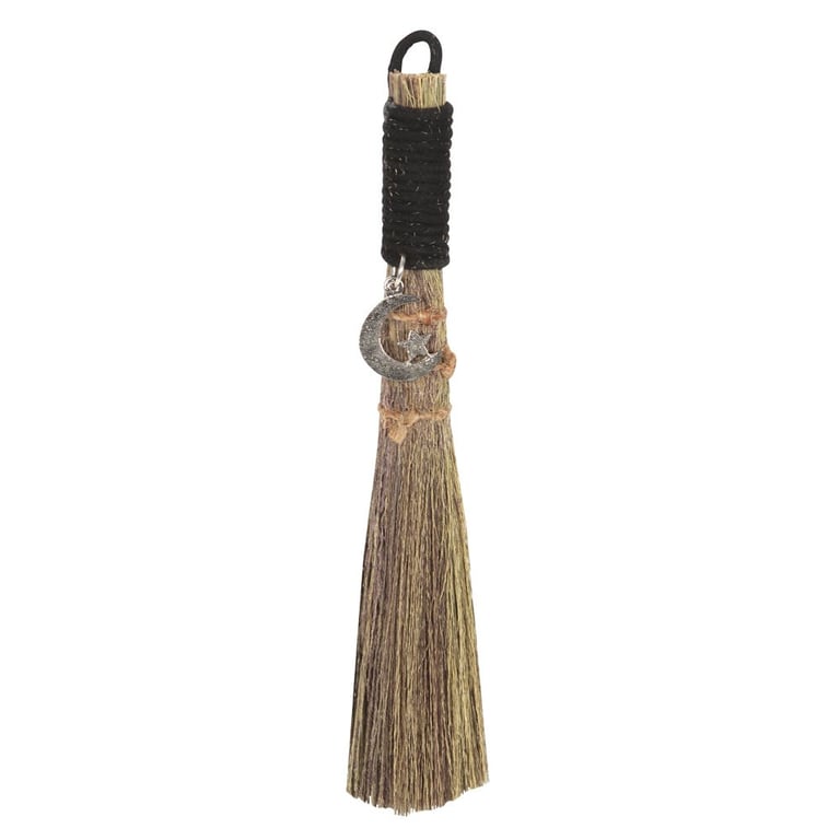 20cm Besom Broom with Crescent Moon Charm - Altar Brush and Spiritual Cleansing Tool