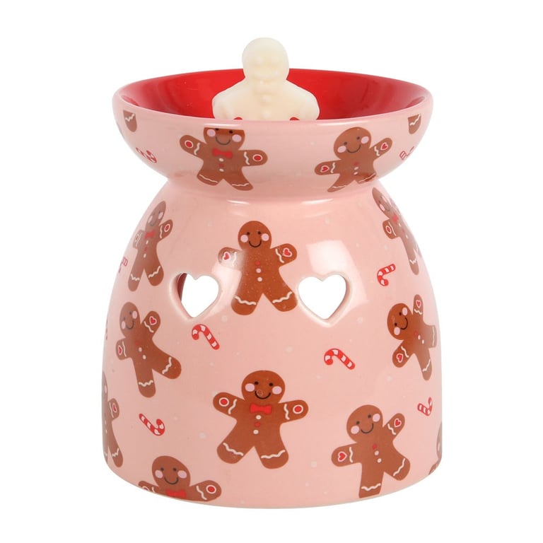 Gingerbread Wax Melt Burner Gift Set - Holiday Home Fragrance with Soy Wax Melts and Candy Cane Decorations