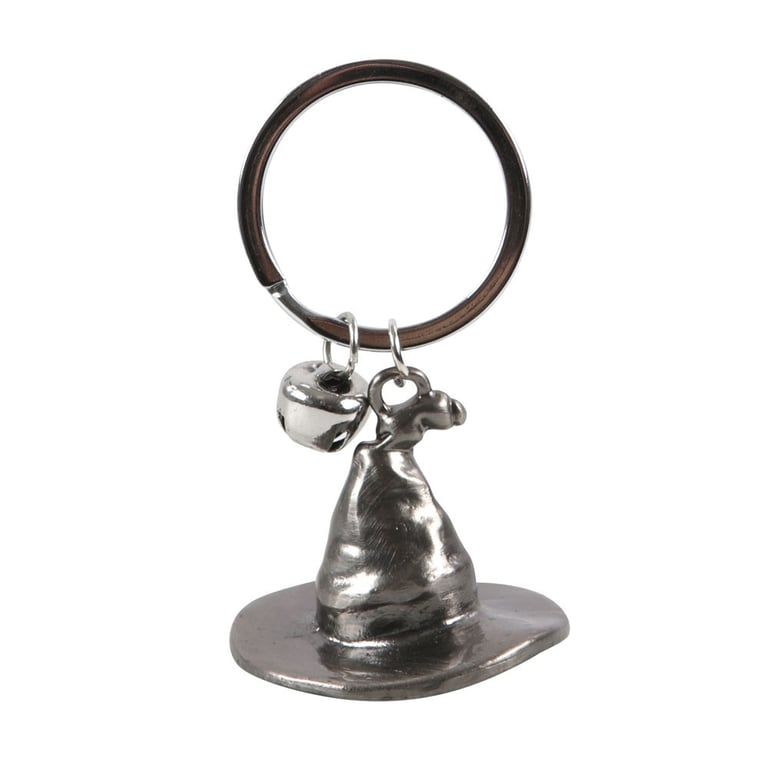 Silver Tone Witch Hat Keyring Charm with Jingle Bell Broomstick Accessory