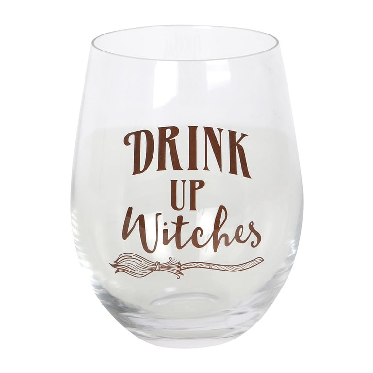 Drink Up Witches Stemless Glass - 500ml Whimsical Broomstick Wine & Potion Glass