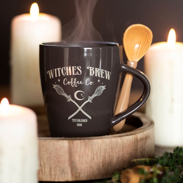 Witches Brew Coffee Co. 500ml Broomstick Mug and Teaspoon Set