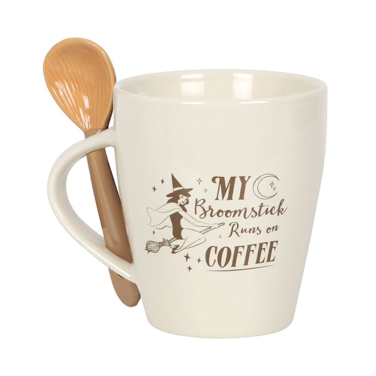 My Broomstick Runs on Coffee Mug and Spoon Set - 500ml Dishwasher & Microwave Safe