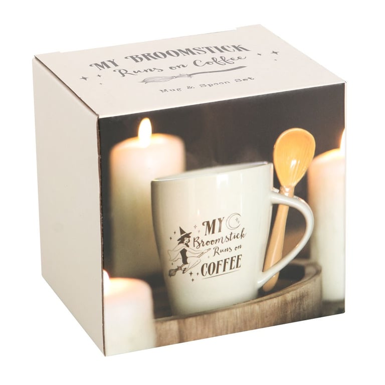 My Broomstick Runs on Coffee Mug and Spoon Set - 500ml Dishwasher & Microwave Safe