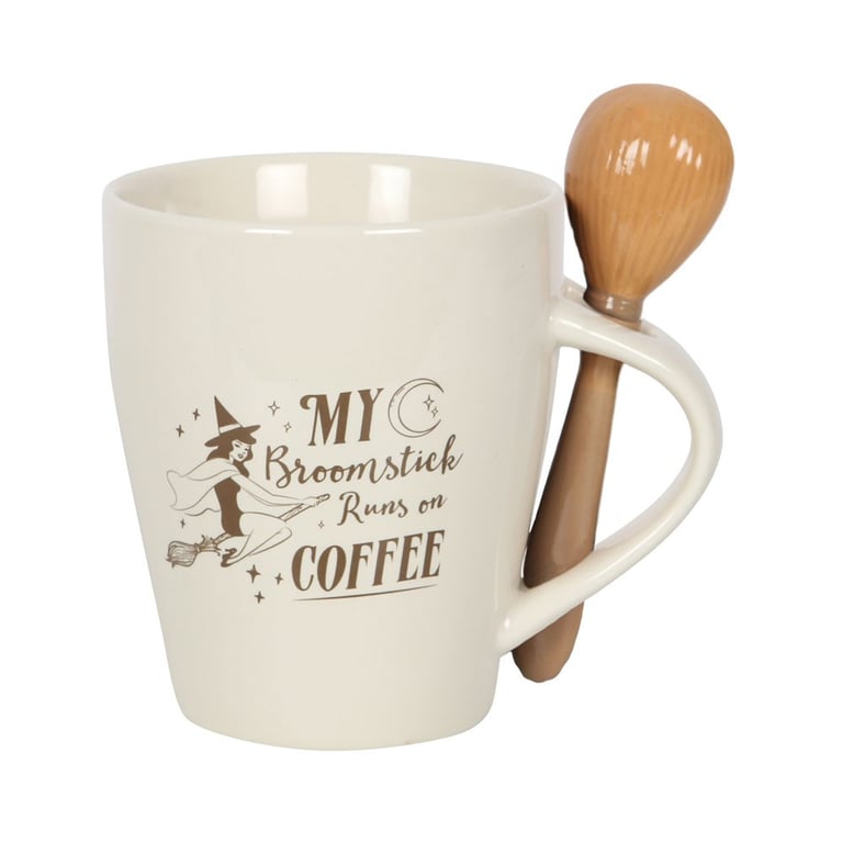 My Broomstick Runs on Coffee Mug and Spoon Set - 500ml Dishwasher & Microwave Safe